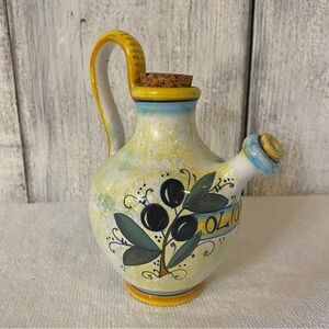 Italian Hand Painted Olio Oil Cruet signed Giallem Italy Italian pottery